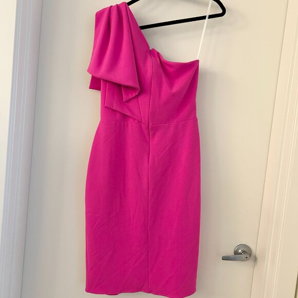 Betsy & Adam One-Shoulder Ruffle Sheath Dress Hot Pink Size 12 - Picture 8 of 11